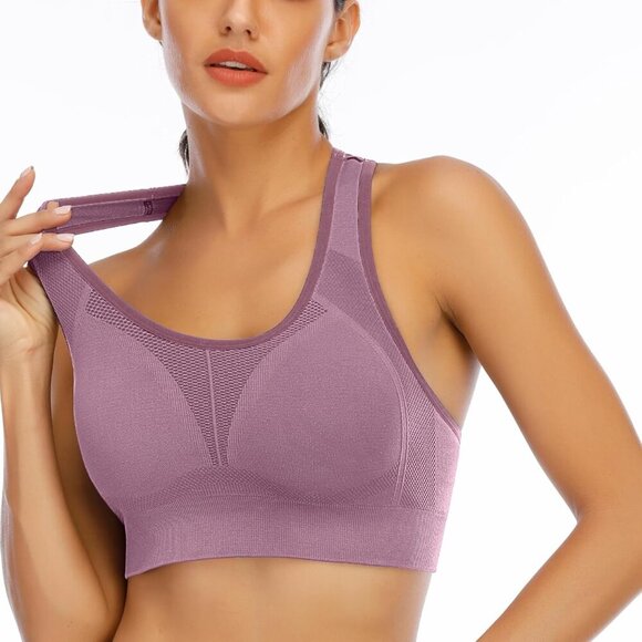 Black Pink Women’s High Impact Seamless Racerback Padded Sports Bra for Yoga & W - Picture 3 of 6